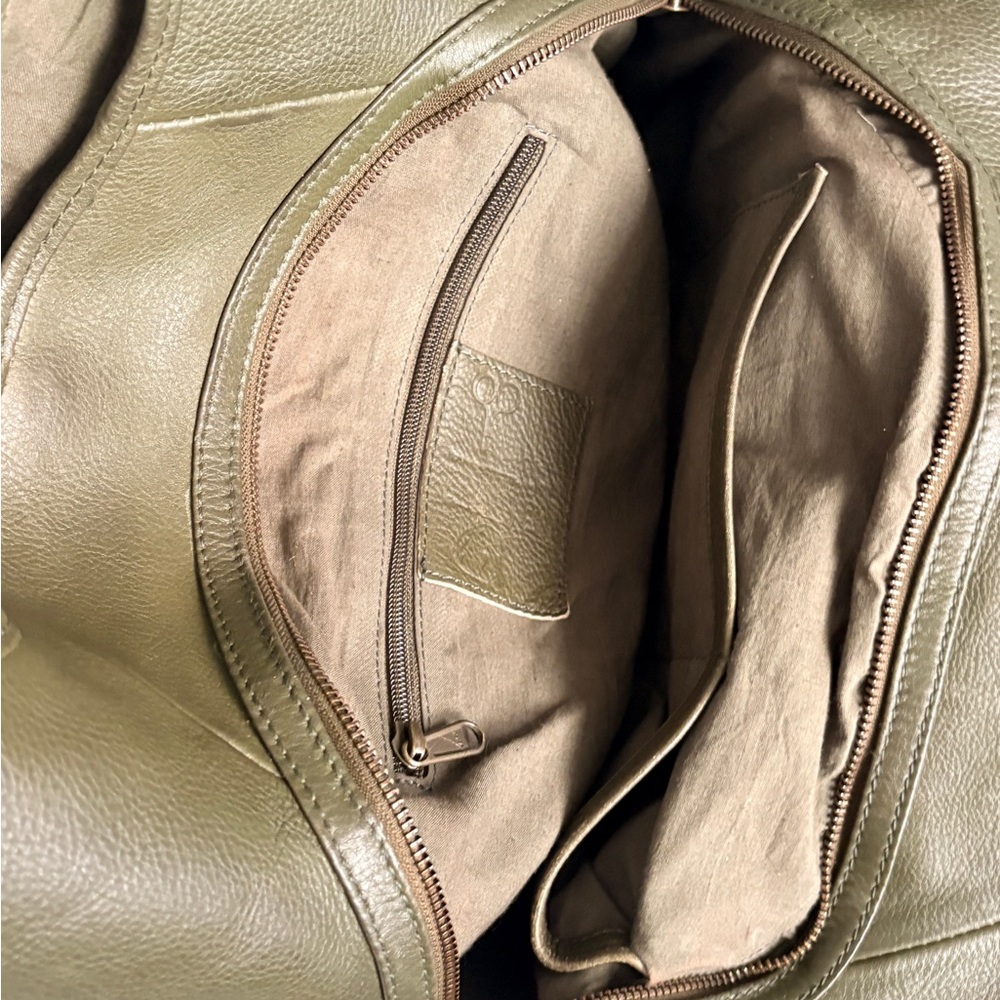 Boho Olive Green Leather Tote Bag - Picture 6 of 7
